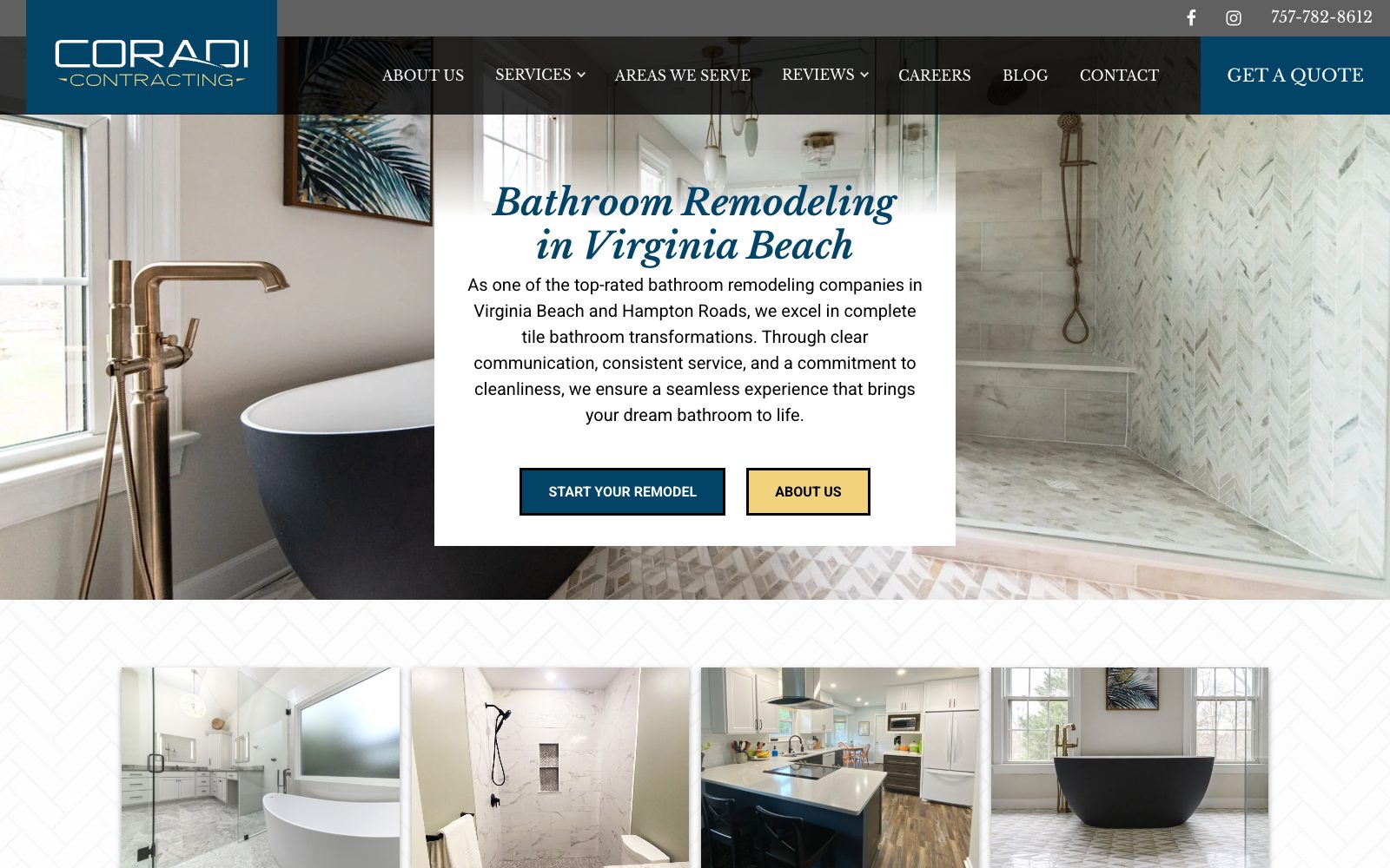 The current coradicontractingcompany.com homepage